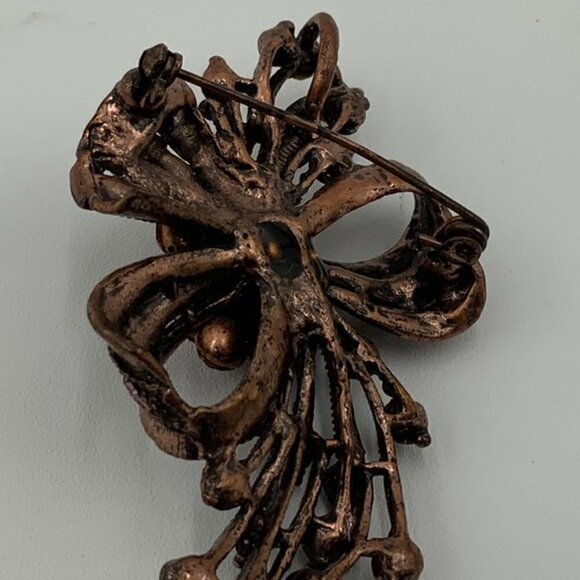 Floral and Bow Brooch Pin with Pink & Red Stones - Picture 4 of 7